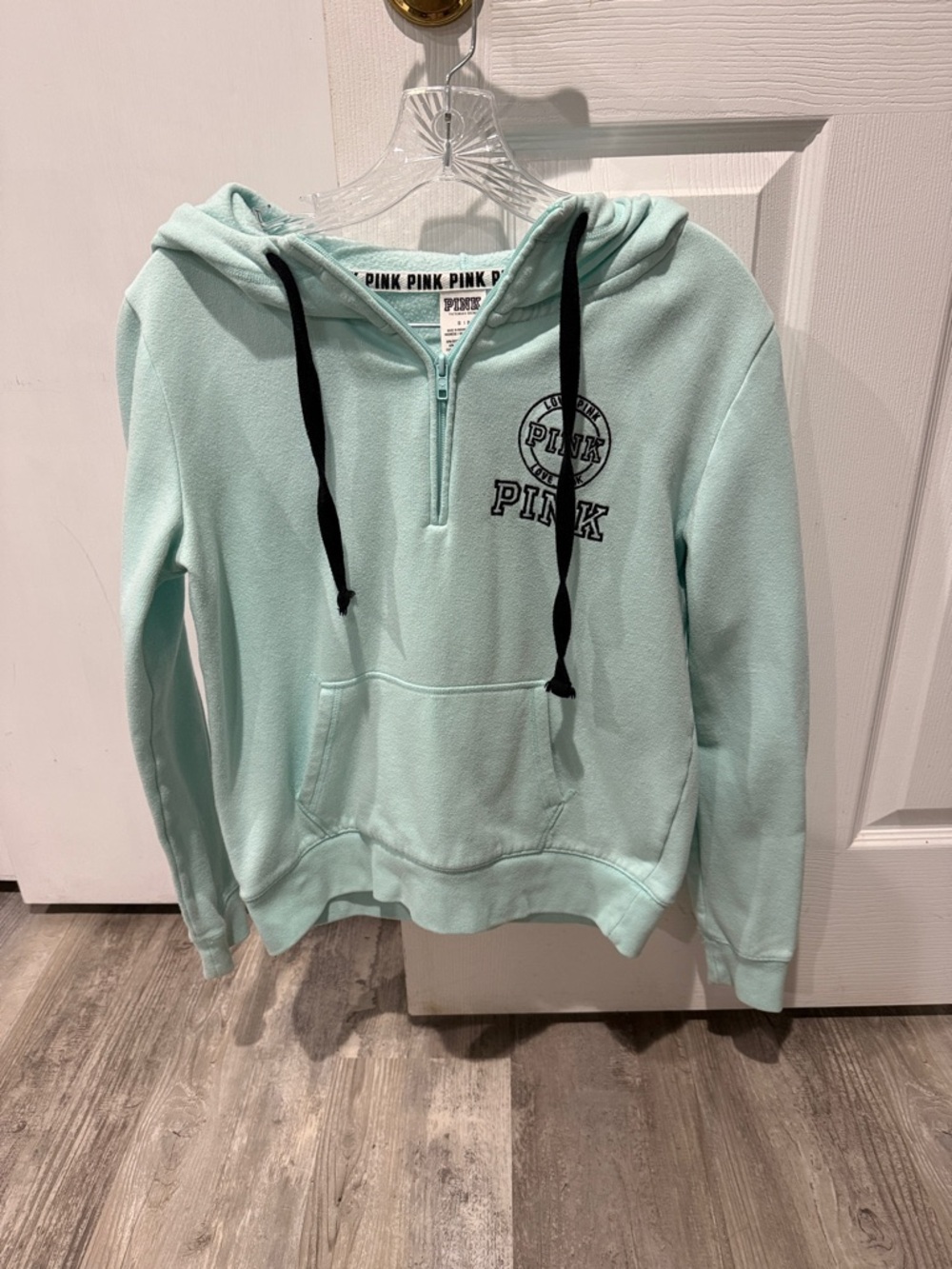 PINK Victoria's Secret Mint Green Half-Zip Hoodie with Black Drawstrings